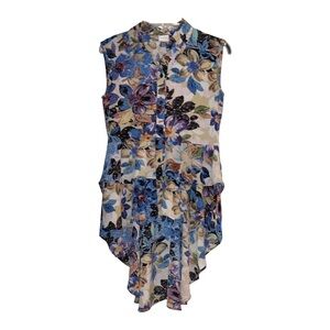 Cupio Floral Sleeveless Tiered Button Down Sleeveless High Low Top Small